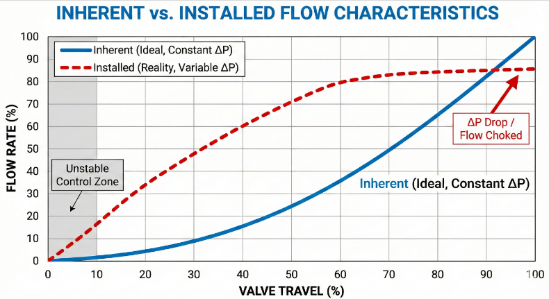 The Myth of Valve Rangeability: Why Do Manufacturers Claim 50:1 When You Can’t Even Use 10:1 in the Field? 4 inherent vs. installed flow